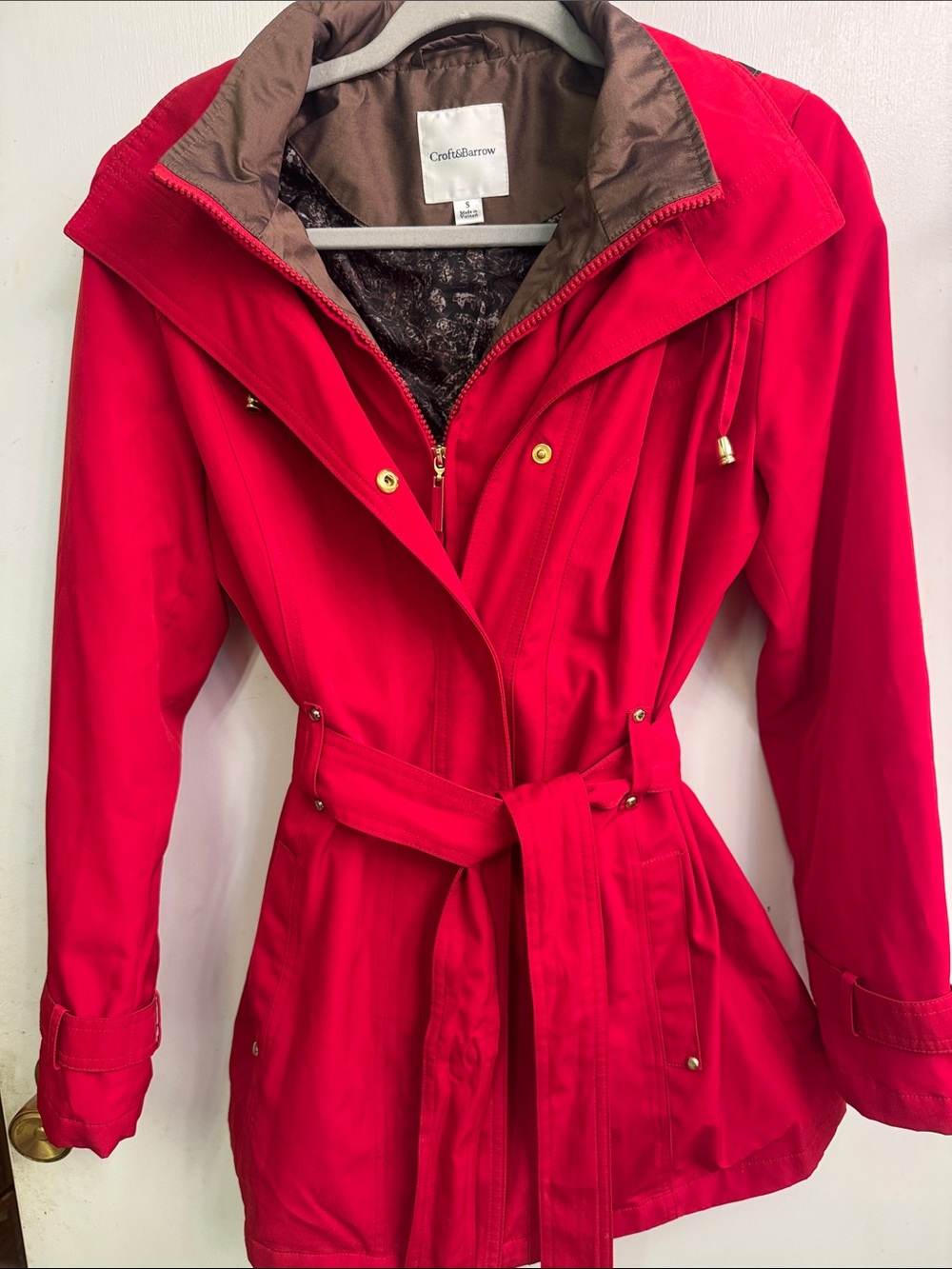 croft & barrow Red Belted Trench Coat with Brown Lining